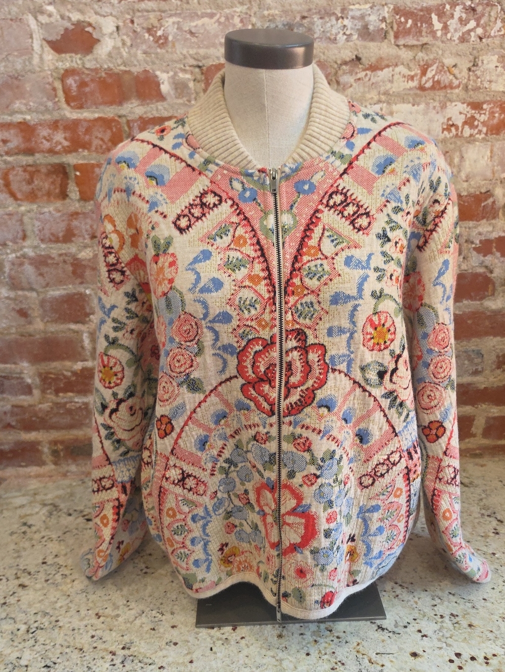 Aldo Martins Cream Multi Floral Zip Cardigan - 1608